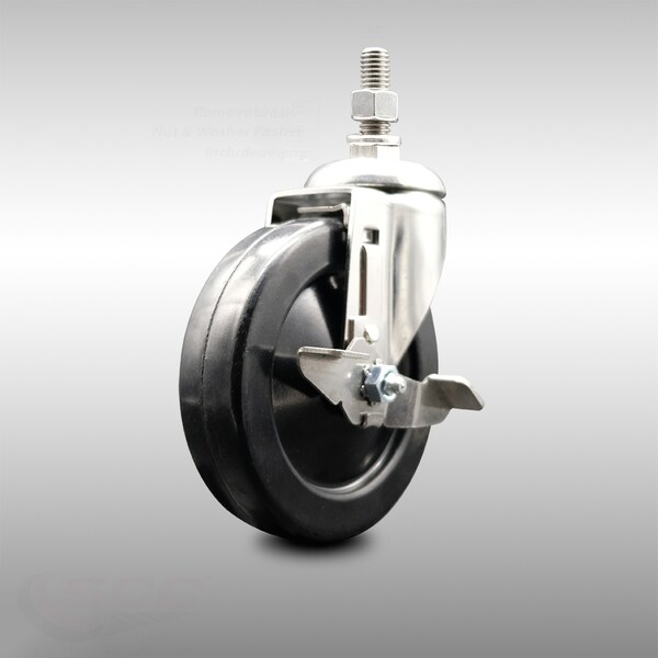 Service Caster 5 Inch 316SS Soft Rubber Wheel Swivel 1/2 Inch Threaded Stem Caster with Brake SCC SCC-SS316TS20S514-SRS-TLB-121315 - main